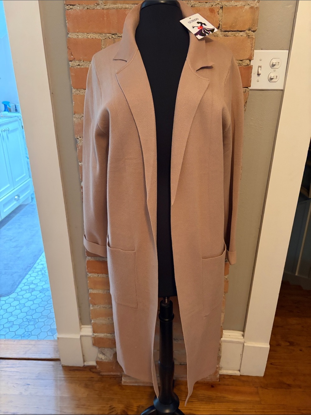 Women's Long Open Front Camel Coatigan